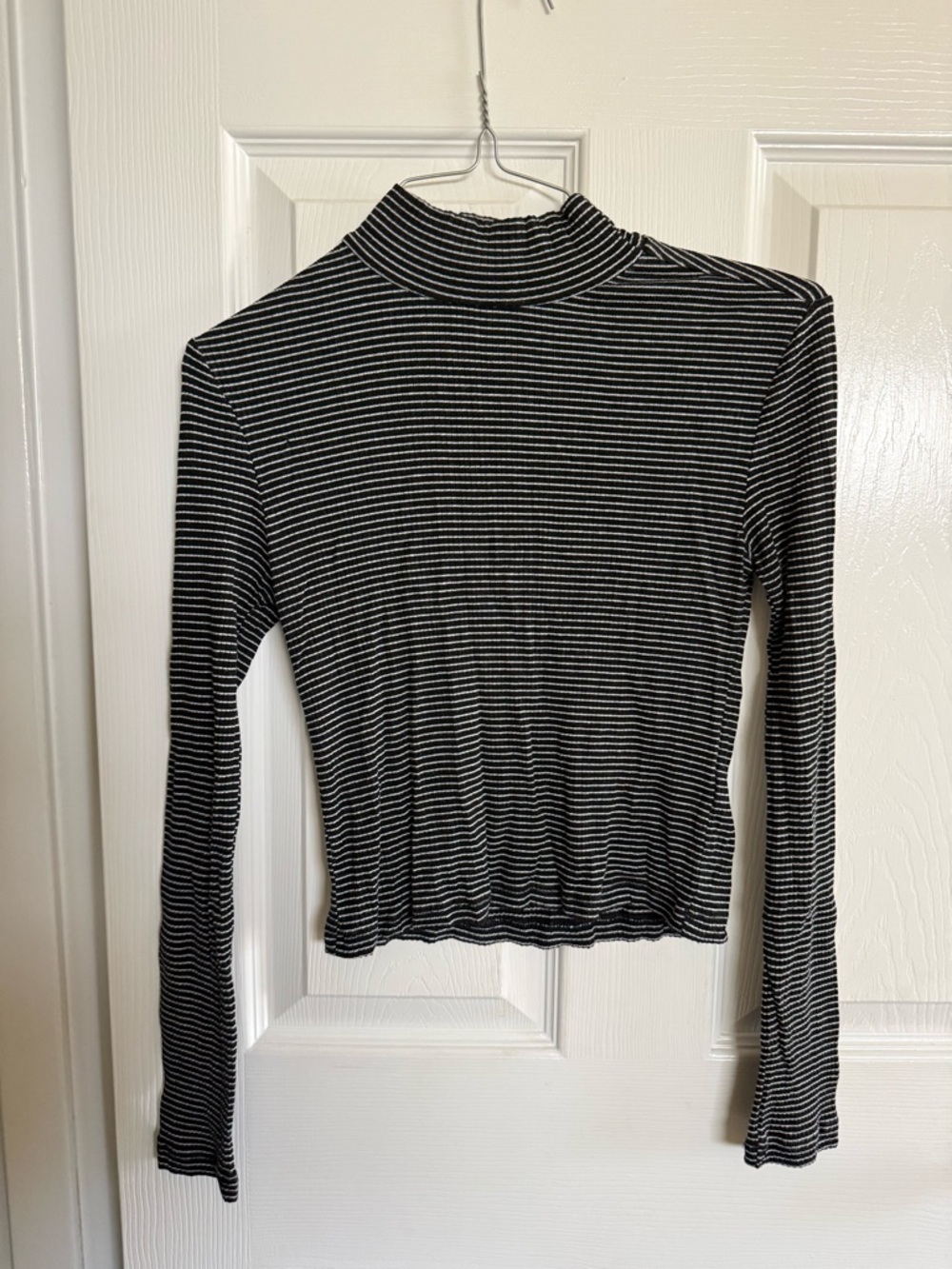 wild fable Black & White Striped Mock Neck Long Sleeve Top
